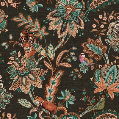 papel de parede animais e flores estilo paisley cor preto