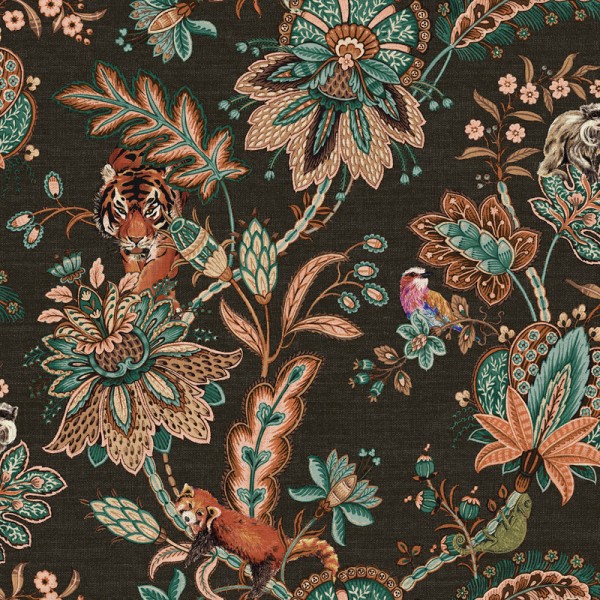 papel de parede animais e flores estilo paisley cor preto