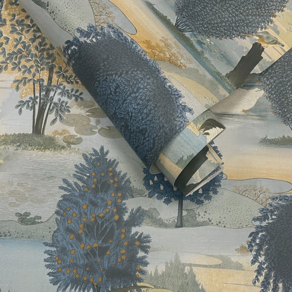 paper pintat cignes color blau i ocre paper pintat cignes color blau i ocre