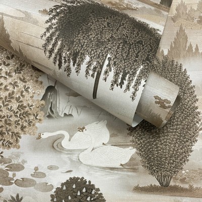 papel pintado cisnes color beige