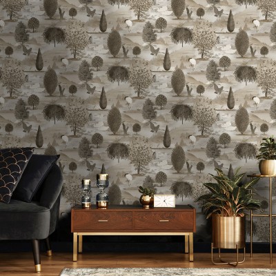 papel pintado cisnes color beige
