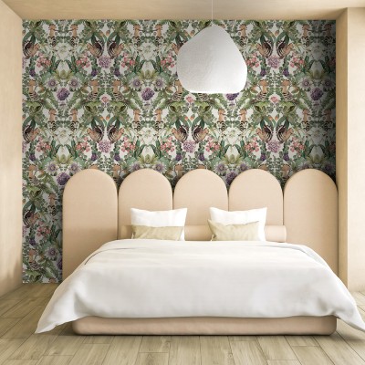 paper pintat ocells amb flors fons blanc