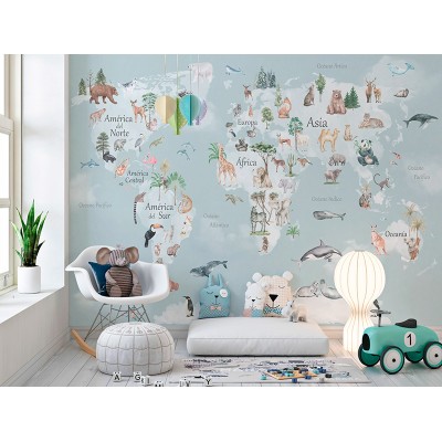 Mural Infantil Mapa Aqua ANIM598 Mural Infantil Mapa Aqua ANIM598