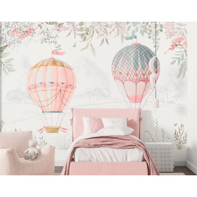 Mural Infantil Volando en Globo Rosa ANIM605 2