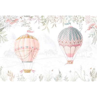 Mural Infantil Voando de Balão Rosa ANIM605 Mural Infantil Voando de Balão Rosa ANIM605