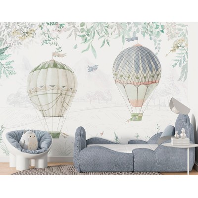 Mural Infantil Volando en Globo Verde ANIM606 2