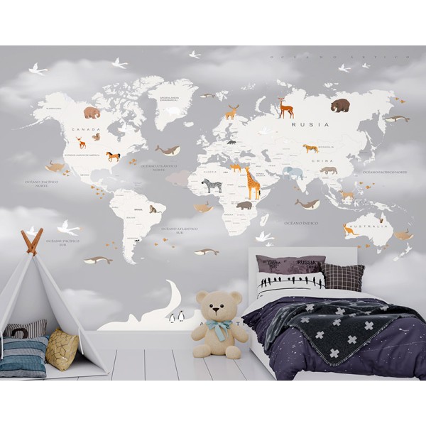 Mural Infantil Mapa Animalitos ANIM616 Mural Infantil Mapa Animalitos ANIM616
