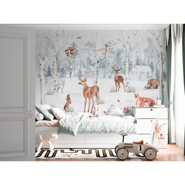 Mural Infantil Bosque en Invierno ANIM625 Mural Infantil Bosque en Invierno ANIM625