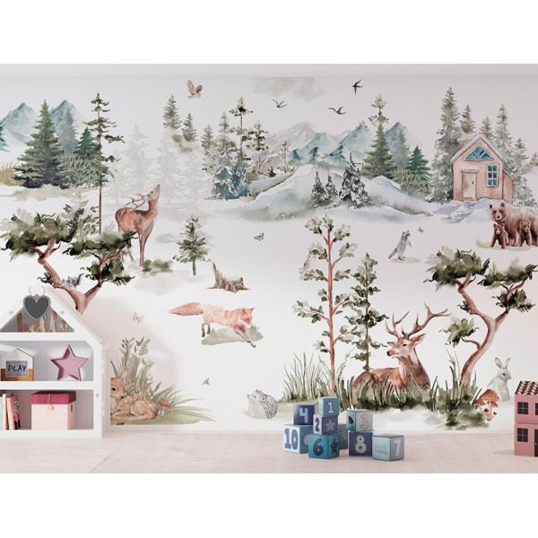 Mural Infantil Frio na Floresta ANIM635 Mural Infantil Frio na Floresta ANIM635