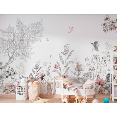 Mural Infantil Conejos entre Flores ANIM642 2