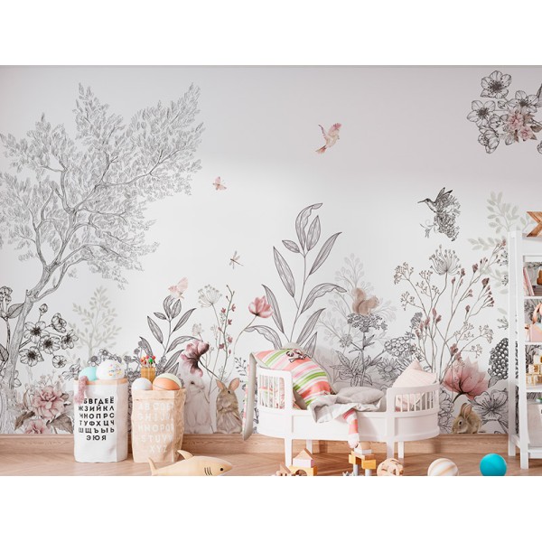 Mural Infantil Conillets entre Flors ANIM642