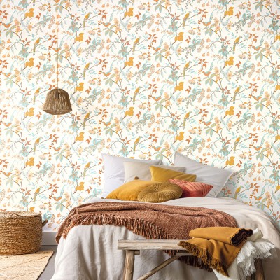 Papel pintado BOTÁNICO CON PÁJAROS