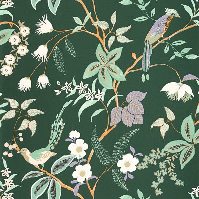 Papel pintado BOTÁNICO CON PÁJAROS VERDE Papel pintado BOTÁNICO CON PÁJAROS VERDE