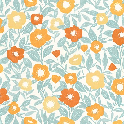 Papel de parede FLORES RETRO TURQUESA E LARANJA Papel de parede FLORES RETRO TURQUESA E LARANJA