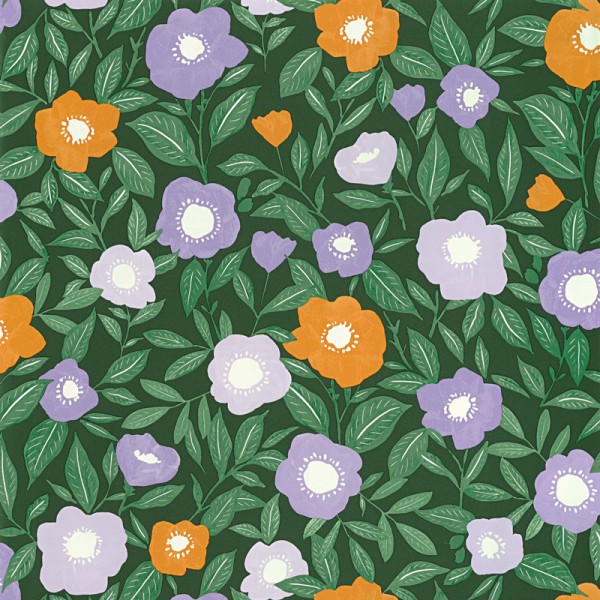 Papel de parede FLORES RETRO LAVANDA E LARANJA