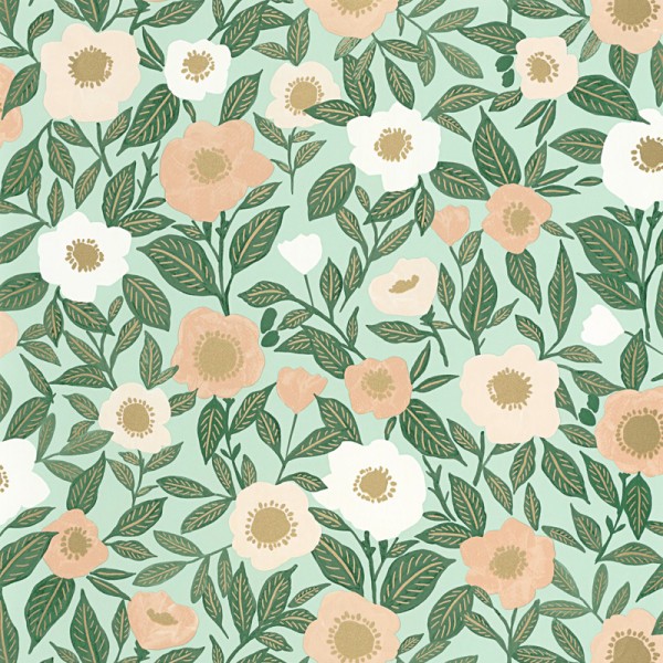 Papel de parede FLORES RETRO BEGE E VERDE