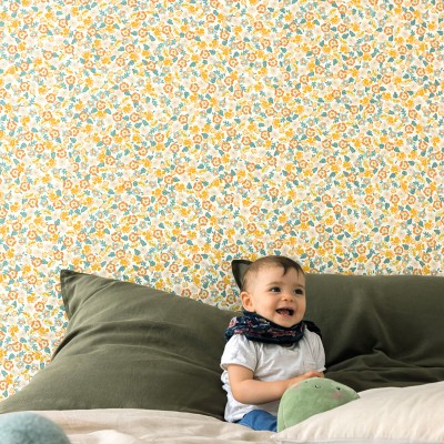 Paper pintat FLORS RETRO BEIGE I TARONJA 2