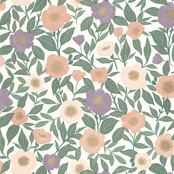 Papel pintado FLORES RETRO LAVANDA Y BEIGE