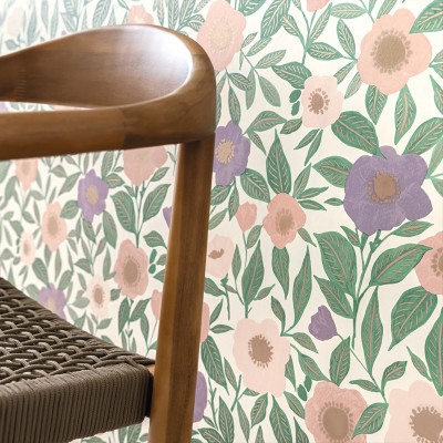 Papel pintado FLORES RETRO LAVANDA Y BEIGE 2