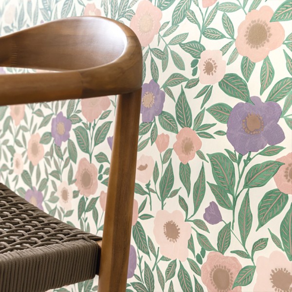 Paper pintat FLORS RETRO LAVANDA I BEIGE