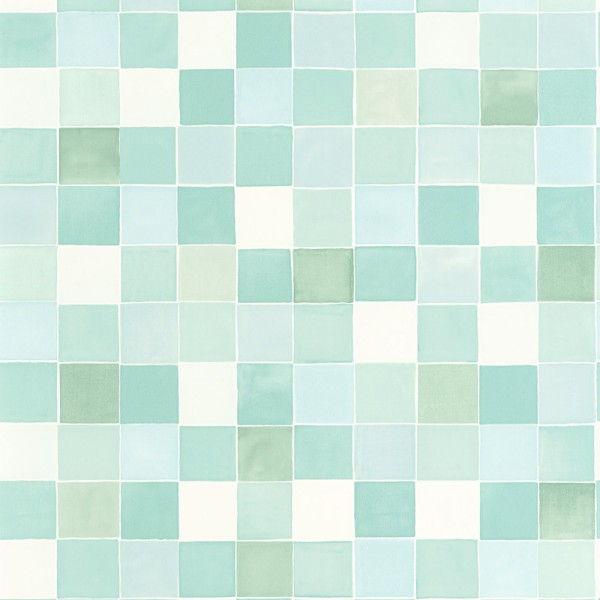 Papel de parede MOSAICO AZULEJO AQUA AZUL VERD