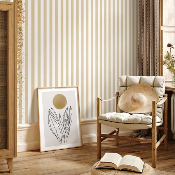 Papel Pintado Rayas Ocre y Blanco