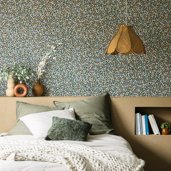 Papel pintado FLORES PEQUEÑAS LAVANDA Y VERDES