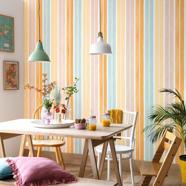 Papel pintado RAYAS MULTICOLOR ACUARELA