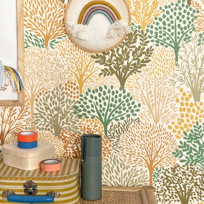 Papel de parede de ÁRVORES VERDE E LARANJA