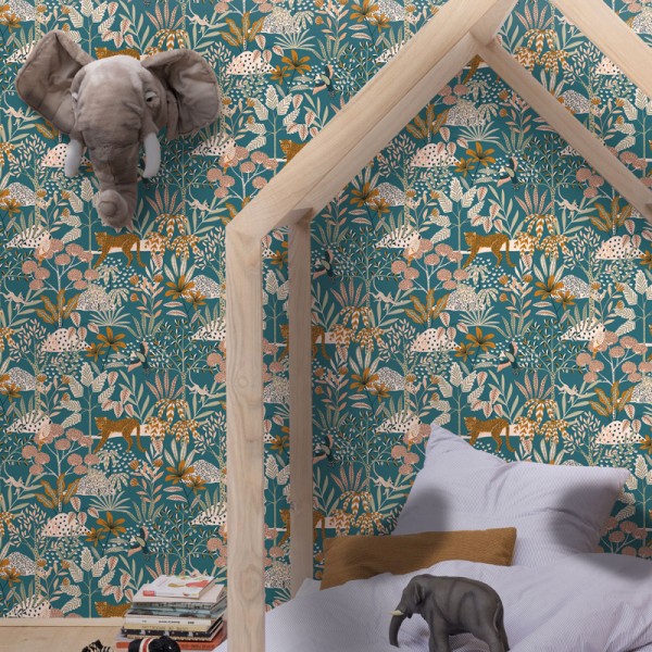 Papel de parede ANIMAIS SELVA OCRE Y AZUL LGG_10448_64_88