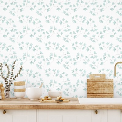 Papel de parede FOLHAS PROVENÇAIS VERDE ÁGUA 2