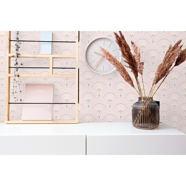 Papel pintado art deco color rosa nude