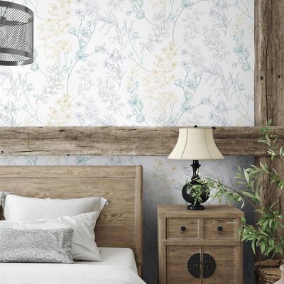 Papel pintado PLANTAS SILVESTRES AZUL TURQUESA Y OCRE 283 2