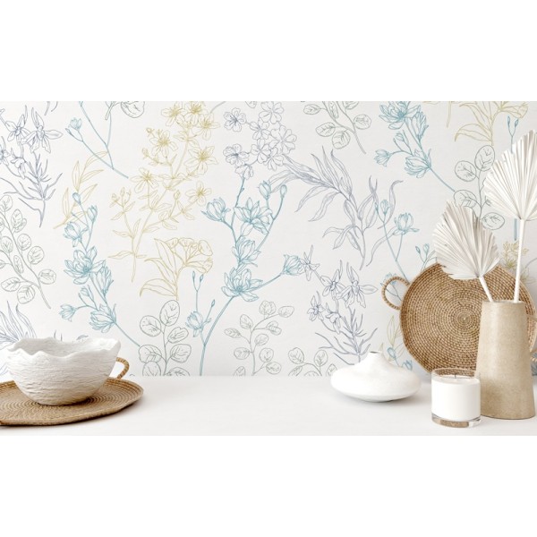 Papel pintado PLANTAS SILVESTRES AZUL TURQUESA Y OCRE 283 Papel pintado PLANTAS SILVESTRES AZUL TURQUESA Y OCRE 283