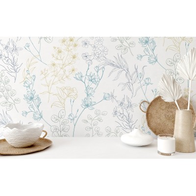 Papel pintado PLANTAS SILVESTRES AZUL TURQUESA Y OCRE 283 Papel pintado PLANTAS SILVESTRES AZUL TURQUESA Y OCRE 283