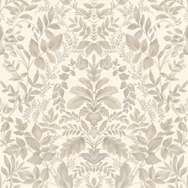 Papel pintado DAMASCO FLORAL BEIGE Y GRIS