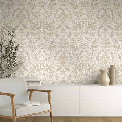Papel de parede DAMASCO FLORAL BEGE E CINZA 2