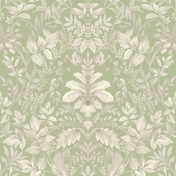 Papel de parede DAMASCO FLORAL BEGE E VERDE