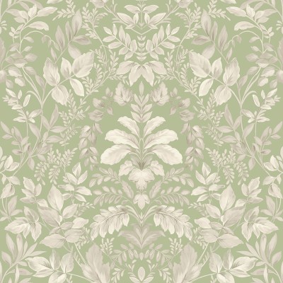 Papel de parede DAMASCO FLORAL BEGE E VERDE