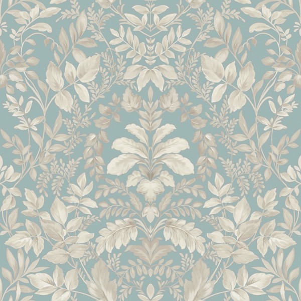 Papel de parede DAMASCO FLORAL BEGE E AZUL
