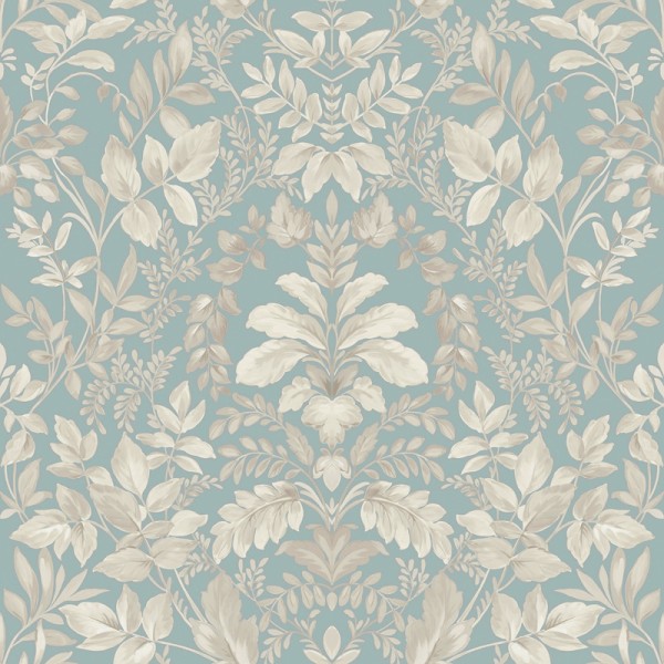 Papel pintado DAMASCO FLORAL BEIGE Y AZUL