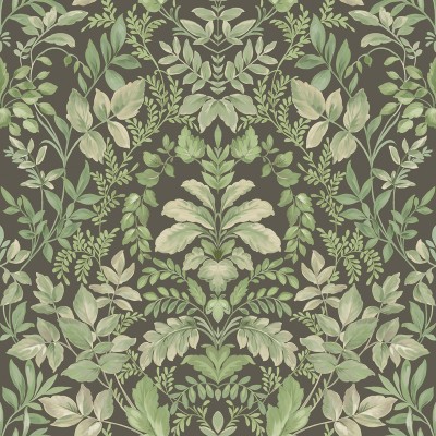 Papel de parede DAMASCO FLORAL VERDE E PRETO