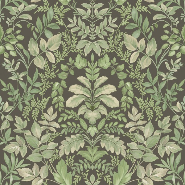 Paper pintat DAMASC FLORAL VERD I NEGRE