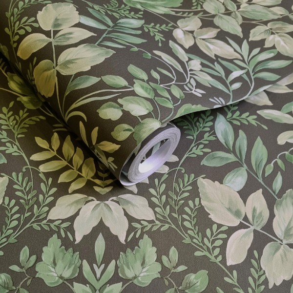 Papel de parede DAMASCO FLORAL VERDE E PRETO Papel de parede DAMASCO FLORAL VERDE E PRETO