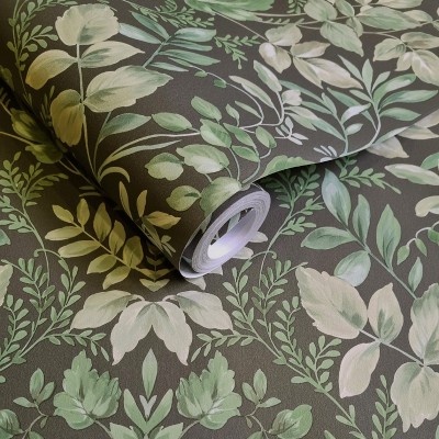 Papel de parede DAMASCO FLORAL VERDE E PRETO Papel de parede DAMASCO FLORAL VERDE E PRETO