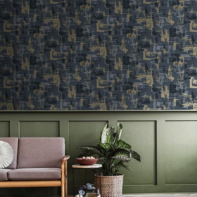 Paper pintat ABSTRACTE BLAU NAVY I DAURAT 2