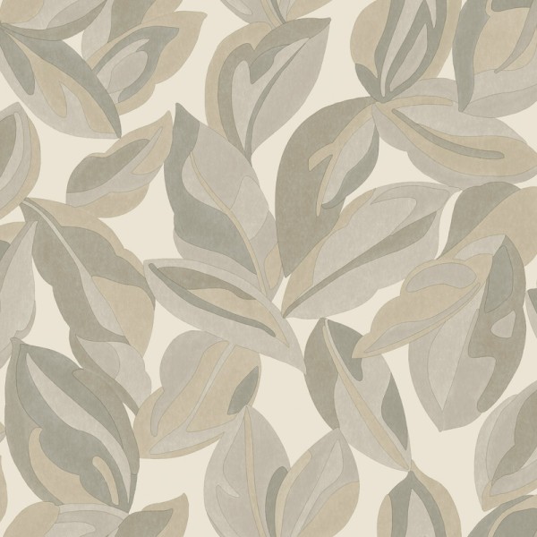 Papel pintado HOJAS GRANDES BEIGE Y GRIS