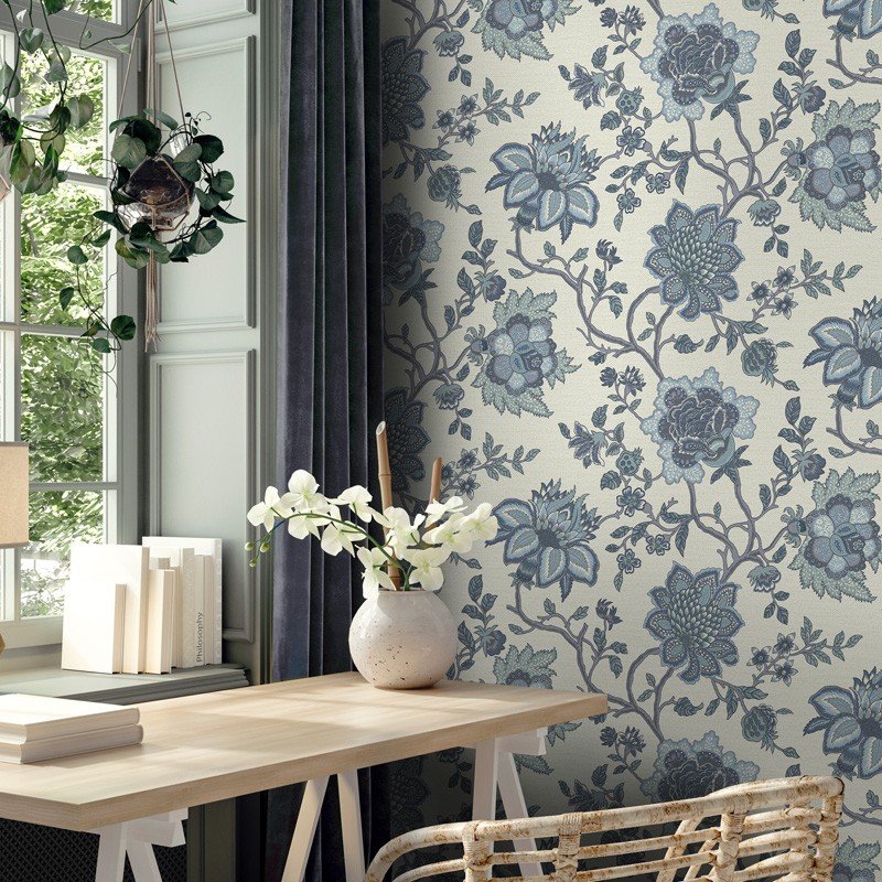 Papel pintado floral para el despacho