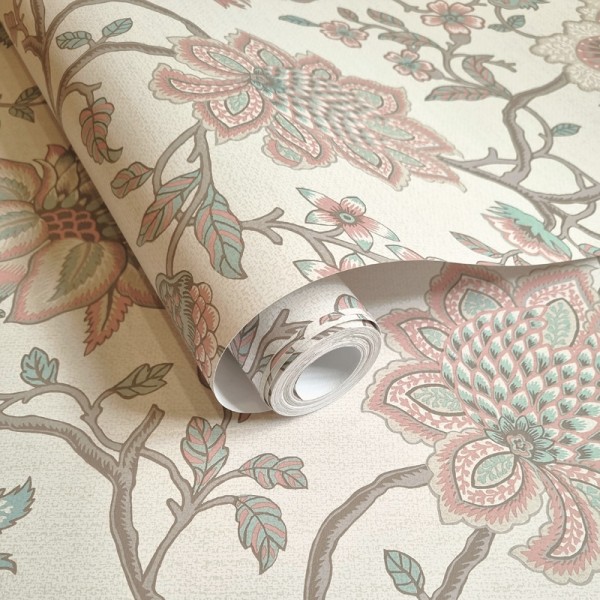 Papel de parede FLORES PAISLEY ROSA E VERDE