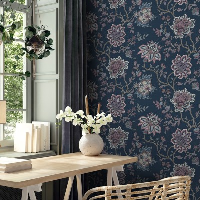 Papel de parede FLORES PAISLEY AZUL MARINHO 2